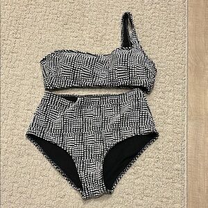aerie Black and White Dot One-Shoulder Bikini Set